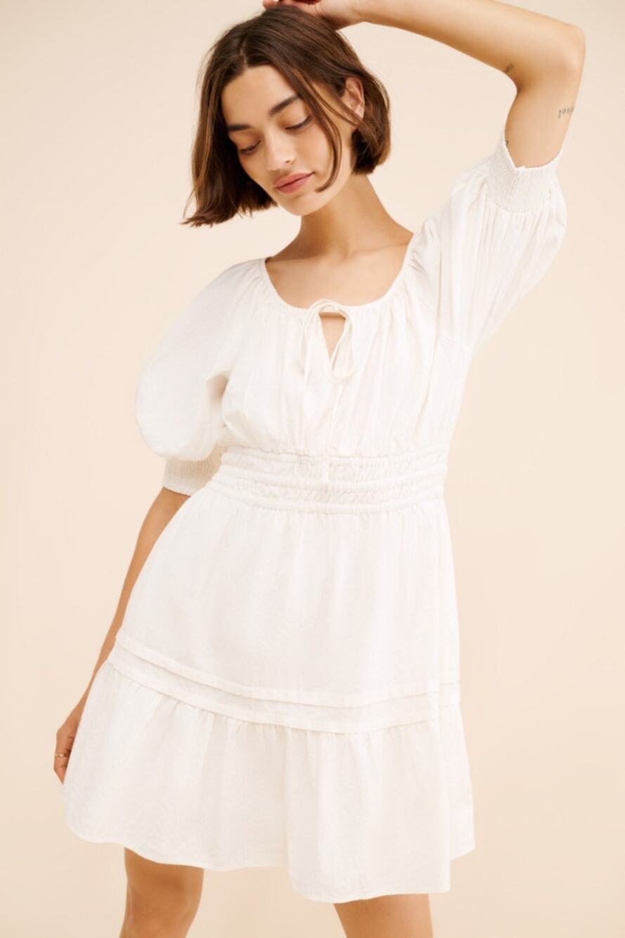 Anthropologie Off White Somerset Puff Short Sleeve Smock Waist Mini Dress XL